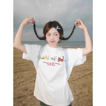 Yu zhaolin t-shirt women's summer thin loose slim round neck bottoming versatile casual right shoulder short-sleeved white top