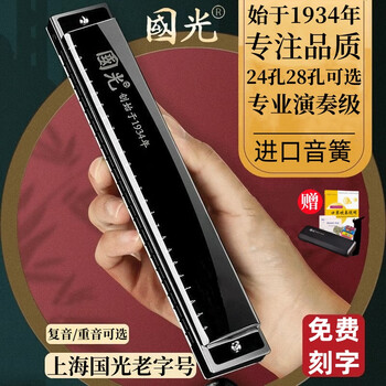 Guoguang imported gongs guoguang accent harmonica polyphonic c key for beginners high-end adult harmonica professional performance instrument 28 holes c key polyphonic black