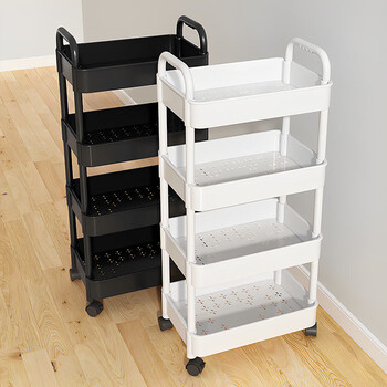 Qinwangge trolley storage rack multi-layer bathroom living room kitchen storage rack floor-standing vegetable snacks removable storage rack special offer three-layer gray and white