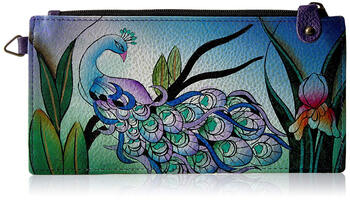 Anna by anuschka women's hand painted leather storage wallet, midnight peacock, midnight peacock midnight peacock one size