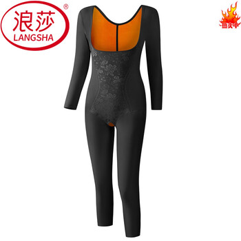 Langsha autumn and winter plus velvet thickened one-piece warm body shaping garment belly controlling waist lifting hip body shaping clothes women's german velvet quick heating clothes black (added velvet belly controlling open crotch style) xl suitable for (90-110 catties)