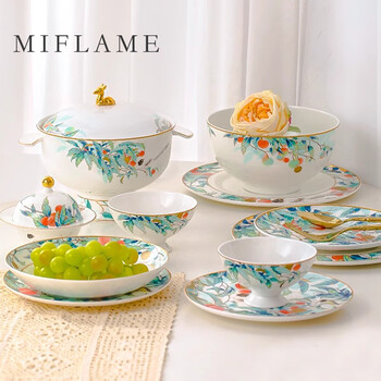 Miflame bowls, dishes, tableware set complete set for home use 2025 new light luxury jingdezhen tableware housewarming wedding gift gift box xidong tianyan 6-person meal 30-piece set