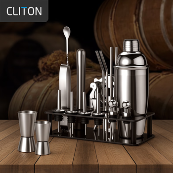 Cliton304 stainless steel cocktail mixer, milk tea shop hand-made lemon artifact cocktail hand-shake cup and pot 19-piece set