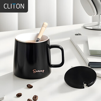 Cliton ceramic mug large capacity coffee cup milk cup breakfast cup office cup tea cup black 350ml