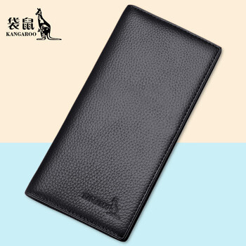 Kangaroo 2025 women's wallet genuine leather long cowhide wallet card bag handbag multiple card slots hidden buckle zipper wallet black