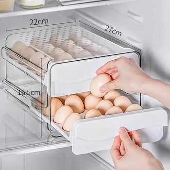 Shadow egg storage box drawer-type kitchen storage and organization artifact for refrigerator, egg box crisper, food-grade box, double-layer egg box, can hold 40 pieces, suitable for large and small eggs