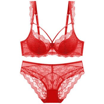 Eve show european and american sexy lace underwear for women, thin cotton, big breasts, small, comfortable, breathable, push-up large size bra set, red 85b