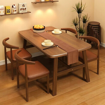 Youyun dining table and chair combination small apartment household rectangular table and chair commercial breakfast shop dining table and chairs fast food restaurant iron horn chair walnut color combination 140*80*75cm one table and four chairs