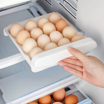 Baichao refrigerator egg storage box drawer-type crisper kitchen egg shelf egg tray household organization artifact moonlight white single layer pp material - can hold 16 pieces of eggs