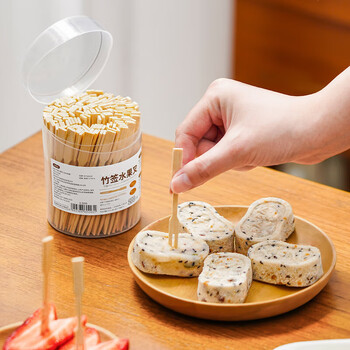 Xuanyong disposable fruit fork household bamboo cake dessert small fork set children's safe fruit skewers and fruit inserts bamboo skewers fruit forks 200 pieces
