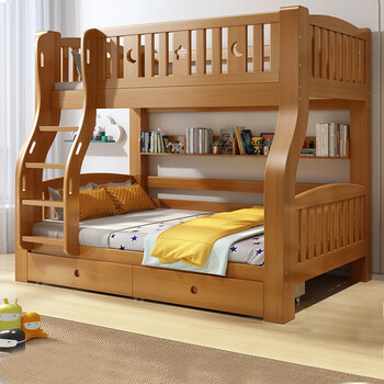 Laikexuan children's solid wood bunk beds for boys and girls, high and low bunk beds, walnut ladder style, upper bunk 160, lower bunk 180