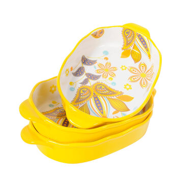 Homepop oval ceramic baking pan with dual handles, 10.5 x 6 baking pan - oval yellow (set of 3)