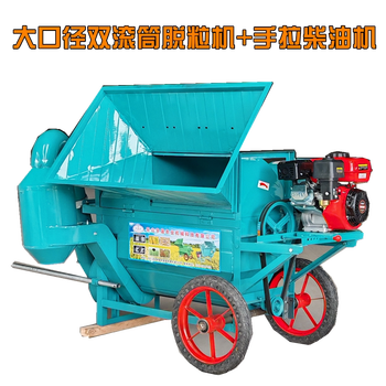 Wen yijia double-drum rapeseed thresher, agricultural multi-functional rice, wheat, soybeans, sorghum and millet, large-diameter double-drum thresher + hand-pulled diesel engine to send wheels