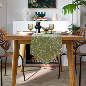 Kezitu simple modern green maple leaf table flag double layer coffee table coffee table tv cabinet shoe cabinet dining table sideboard table flag table runner green maple leaf table flag pointed double layer 30*180 (suitable for 130 tables