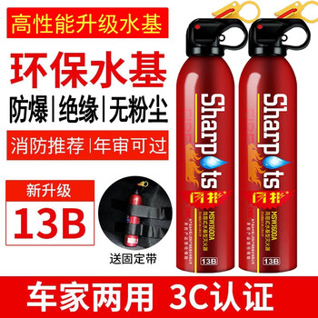 Century-old giant vehicle-mounted fire extinguisher vehicle household water-based fire extinguishing bottle private car 3c certified firefighting vehicle water extinguisher fire extinguishing gas 600ml water-based two bottles of red + fixed belt 1 set