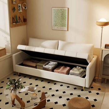Svago cream retro style small apartment living room 2025 new modern simple storage straight double or three-seater fabric sofa off-white wear-resistant cat claw leather comes with storage three-seater 200cm