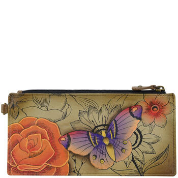 Anna by anuschka women's hand-painted leather storage wallet, floral paradise tan floral paradise tan one size