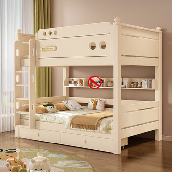 Tuoji all solid wood children's bunk bed cream ins style high and low bed mother bed and bunk bed with box storage bed bunk bed + double pump + 8cm latex brown mat 140*190cm