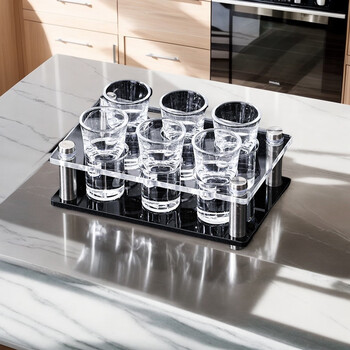23 degrees north latitude household liquor cup set glass spirit cup small wine glass bullet cup one-shot foreign wine glass wine set bamboo cup holder 6 15ml bullet cups + (6-hole black cup holder)