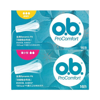 O.b. built-in tampons, unscented, finger-in tampons, leak-proof, small flow, 16 pcs, 1 box, normal flow, 16 pcs, 1 box