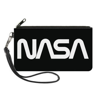 Buckle-downbuckledown buckle wallet zip clutch nasa text black and white canvas nasa 8 x 5