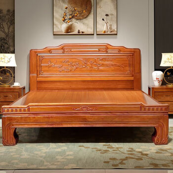 Millennium shengshi solid wood bed golden rosewood mortise and tenon bed double master bedroom marriage bed chinese antique tiger foot wooden bed tiger feet full bed double load-bearing 1.5*2.0 meter mortise and tenon connection