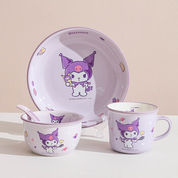 Kawashimaya sanrio tableware set, cute bowls and dishes for one person, gift box, housewarming birthday gift for girls, gift box, kurome, 4-piece set for 1 person