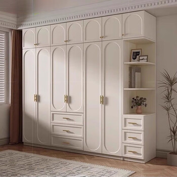 Quanyou home same style you home french cream style large wardrobe solid wood cabinet wardrobe home bedroom small household 2.4 meters 6 doors + top cabinet height 2.4 meters