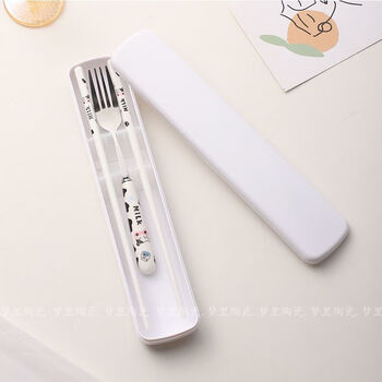 Ye yugao's cute strawberry ceramic chopsticks and spoons portable tableware set, cow ceramic chopsticks + stainless steel fork, high-quality ceramic portable storage box