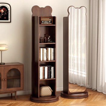 Meizhule little bear bookshelf rotating full-length mirror full-length mirror floor mirror three-dimensional storage bookshelf home mirror storage fitting mirror bear walnut brown 36*168 rotating + storage + bookshelf