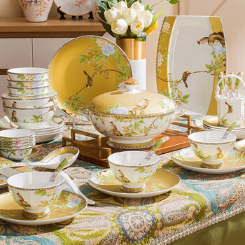 Lowe qinse and ming 40-piece bowl and plate set, plate, tableware set, light luxury housewarming wedding gift tableware set