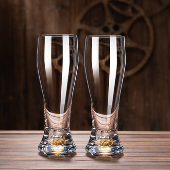 Lugaris gold foil beer mug large capacity household light luxury high-value special craft beer mug set crystal glass gold foil slim waist 330ml/2 pieces