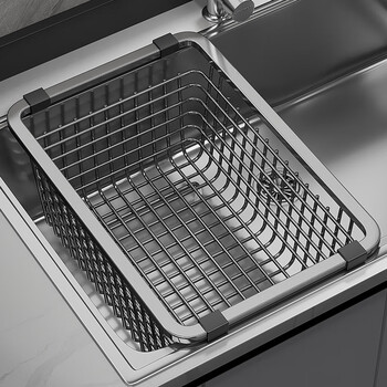 Youqin kitchen 304 stainless steel sink drain basket wash basin drain basket sink dish basin dish drain rack 33 gray nano (length 33 width 23.5 height 15)