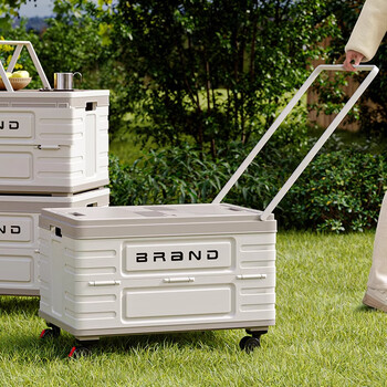 Nature house camping storage box trolley box folding multi-functional travel picnic table dual-purpose outdoor storage box with pulleys solid wood cover 66l trolley + universal wheel + handle