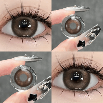 Hailien care solution + brown color contact lens half yearly disposable 2 pieces small diameter contact lens genuine 5xx caramel comic brown 14.2 + hailien care solution 120ml (comes with lens case 300 degrees