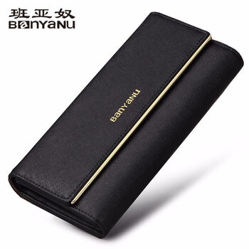 Banyanu new genuine leather women's wallet women's long cowhide wallet large capacity versatile clutch three-fold trendy women's wallet black no specifications
