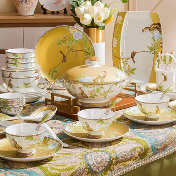 Lowe jingdezhen tableware set 2025 new bowls and plates home chinese style housewarming gift