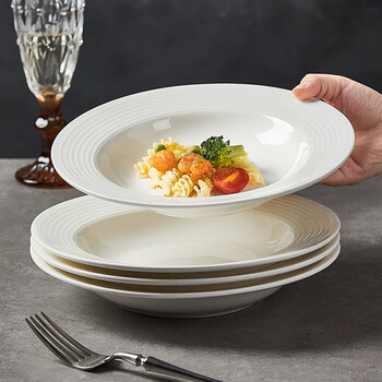 Chuanqi threaded straw hat plate 8.5 inches 4 pieces chinese ceramic dinner plate hotel commercial microwaveable