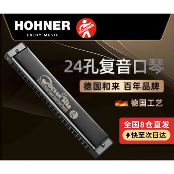 Hohner german imported gongs 24-hole polyphonic harmonica in c for beginner students to play with engraving, c key, black cover
