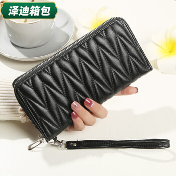 Yunluo chinese valentine's day wallet women's long embroidery thread mobile phone bag wallet multi-slot card bag large capacity clutch bag trendy black