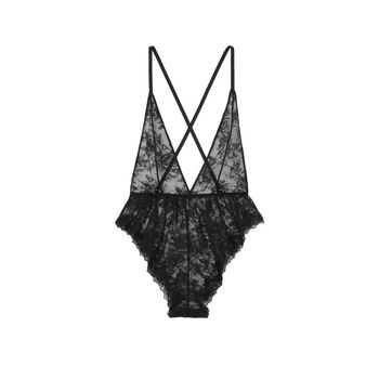 Victoria's secret rose lace low-cut flowing jumpsuit with deep v neckline, backless design and sexy cross straps 11259368 black xl