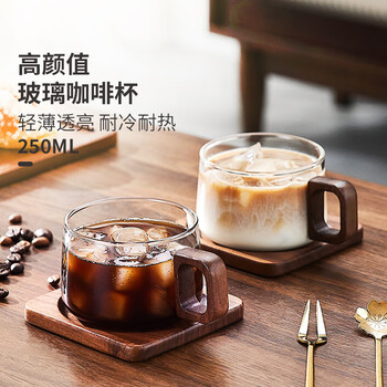 Green apple retro japanese coffee cup and saucer set high-end exquisite afternoon tea high-value professional coffee latte art glass cup transparent coffee cup 280ml/2 pieces
