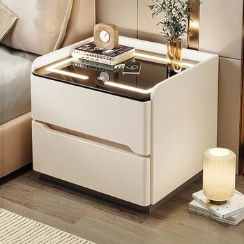 Naihe smart bedside table for home bedroom 2026 new light luxury and high-end master bedroom wireless charging solid wood explosive cabinet off-white + wireless charging + three-color light solid wood drawer style length 40*width 40*height 50
