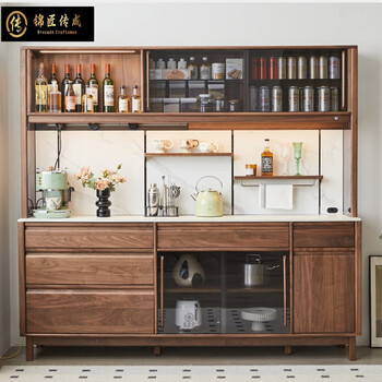 Jinjiang chuancheng north american black walnut sideboard simple wall-mounted solid wood restaurant high wine cabinet storage storage dining cabinet cupboard 150*45*195cm sideboard without accessories