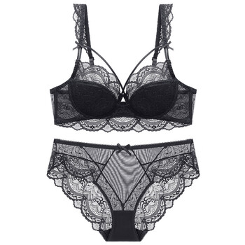 Victoria's style sexy secret new pure lust lace large size sexy lingerie women's thin push-up bra set black suit 80b 36b