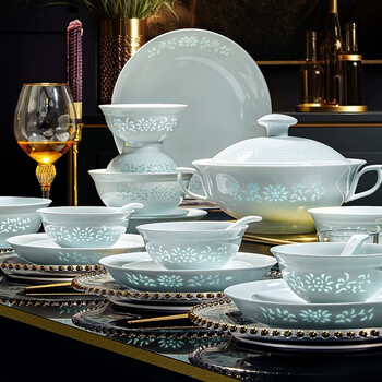 Jinglezhong underglaze color bowls and plates set for home use 2025 new jingdezhen celadon exquisite high-end tableware bowls and plates housewarming gift underglaze color i exquisite porcelain i high-end leather box 106 pieces