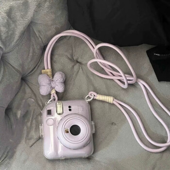 Junheya fuji polaroid mini12/11 protective case storage camera anti-fall protective case cute crossbody lanyard accessories mini12 transparent shell + purple and white bow strap