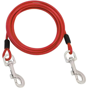 Dog chain, anti-bite wire rope, dog leash, dog leash, fixed large dog, medium-sized dog dog leash artifact, red, collection free handle, 0.5*0.7 meters