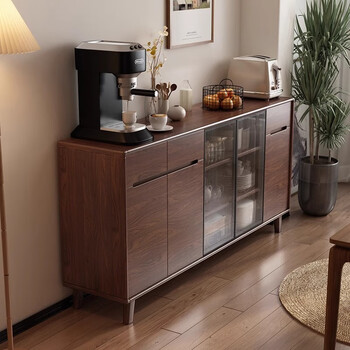 Qiuke solid wood sideboard integrated wall cabinet tea cabinet side cabinet living room storage cabinet walnut cabinet kitchen cabinet