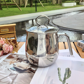 Chockmen 18/10 stainless steel composite bottom 12cm large capacity 1.5l coffee pot latte art sauce cup milk foam flower teapot 12cm pot (including lid) 1500ml